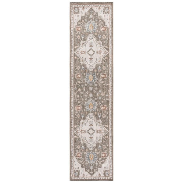 Vintage Rosewood 2 ft. x 8 ft. Green/Ivory Medallion Runner Rug