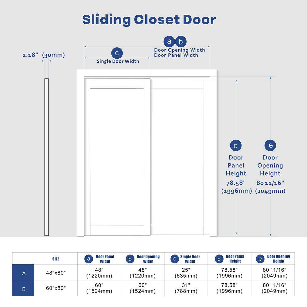 48" x 80" White MDF 5-Panel Frosted Glass Sliding Door