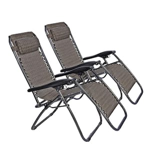 Adjustable Metal Folding Outdoor Lounge Chairs in Gray (Set of 2)
