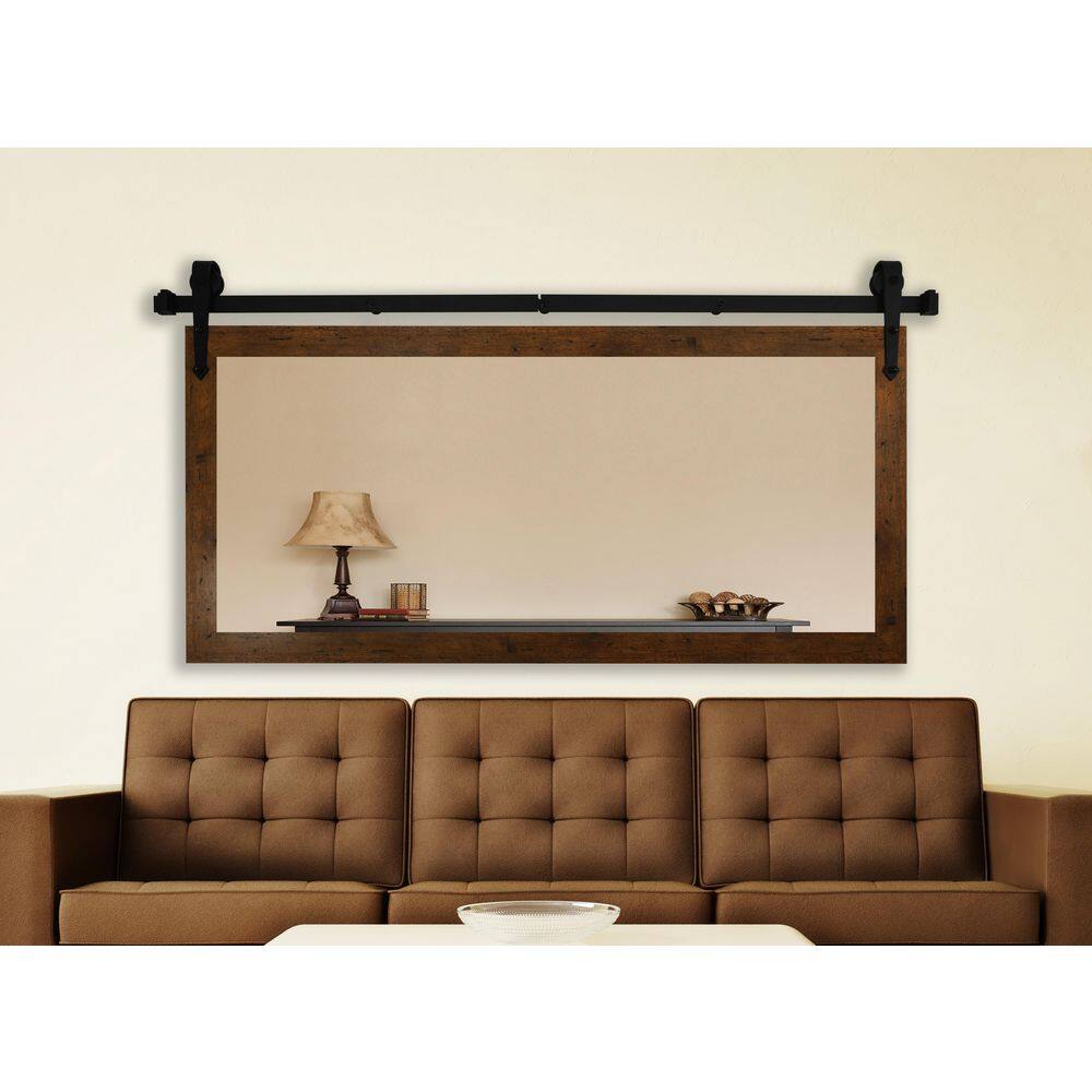 (46 in. W x 31 in. H) Light Walnut Accent Mirror with Steel Barn Door Rail price history on PriceWatchPro