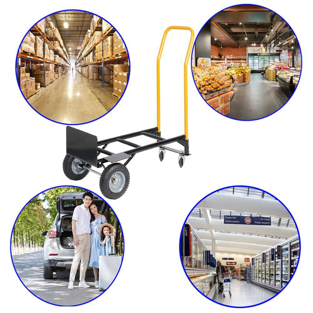Black and Yellow Steel 2-Wheel Hand Truck with Solid Rubber Wheels