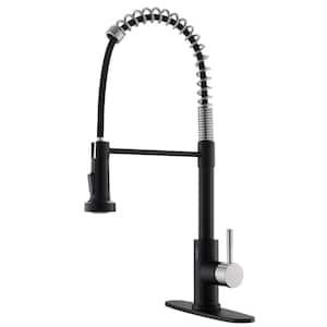 Single-Handle 2-Spray Pull-Down High-Arc Touch Kitchen Faucet with Deck Plate in BlackandBrushed Nickel