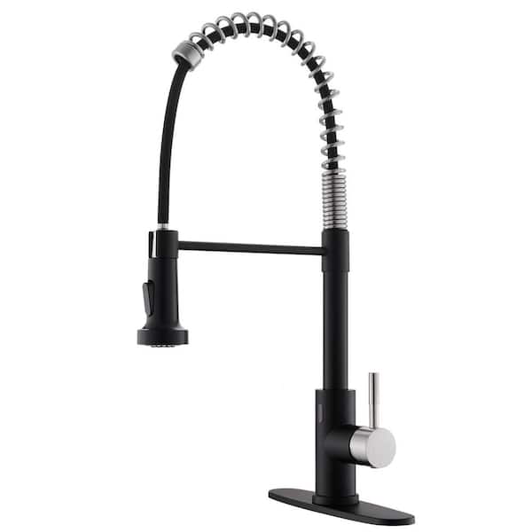 Satico Single-Handle 2-Spray Pull-Down High-Arc Touch Kitchen Faucet with Deck Plate in BlackandBrushed Nickel