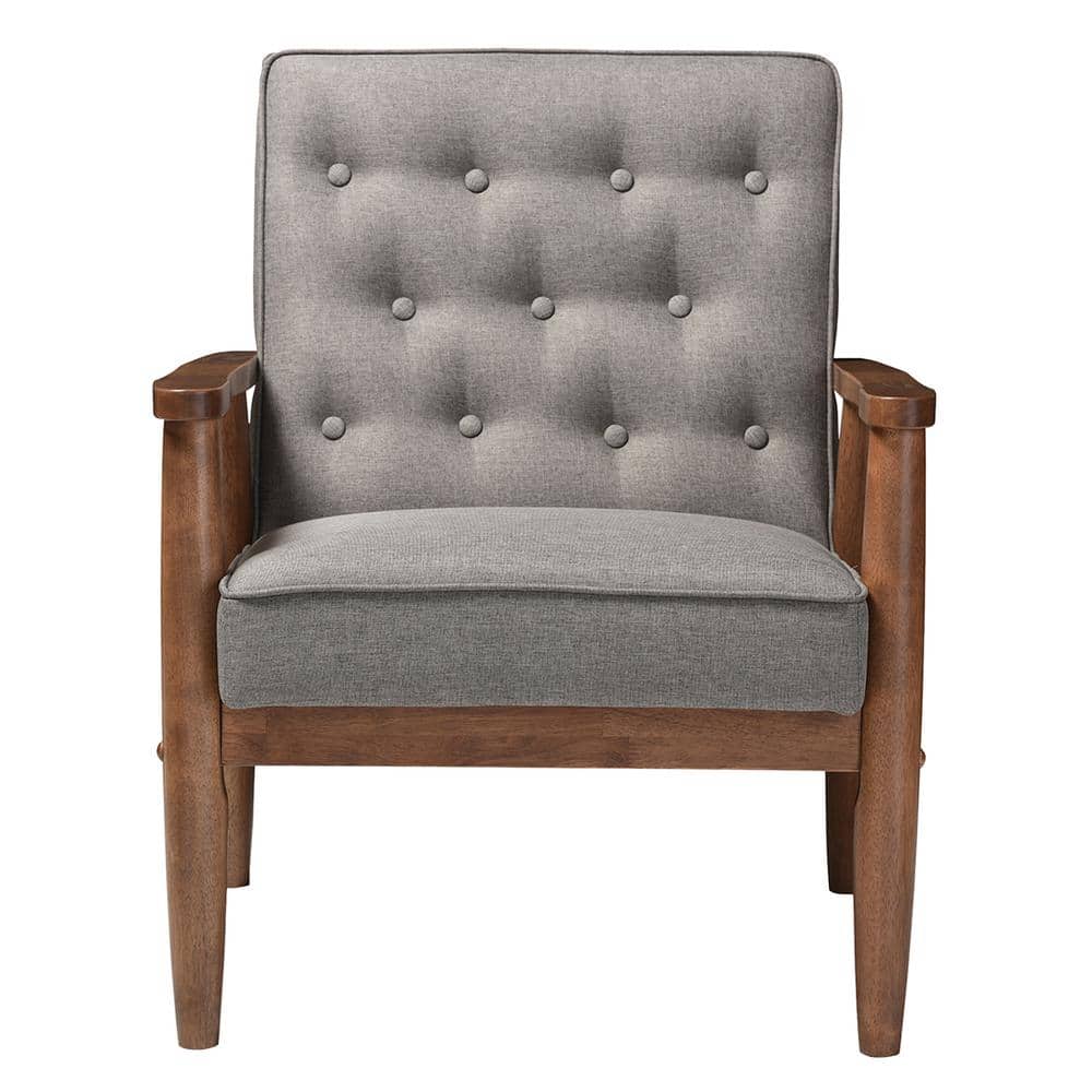 Gray Faux Leather Mid-Century Modern Accent Chair with Maple Wood Frame