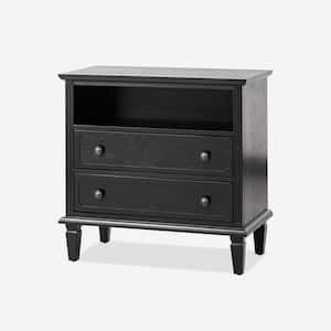 Juiien Traditional Farmhouse Solid Wood 2-Drawers Storage Nightstand with Charging Station and Adjustable Legs-Black