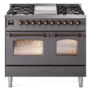 Nostalgie II 40 in. 6 Burner Freestanding Double Oven Dual Fuel Range in Graphite Matte with Bronze