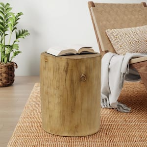 Lents Outdoor Patio Hand Painted Wood Stump Accent Side Table, Light Brown