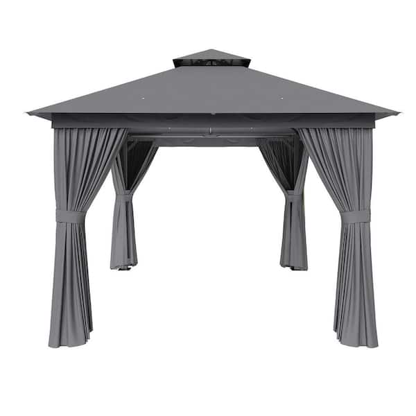 Sizzim Grey Outdoor Gazebo for Patio 10 ft. x 10 ft. Metal Frame Canopy with Double Roofs, Heavy Duty Party Tent and Shelter