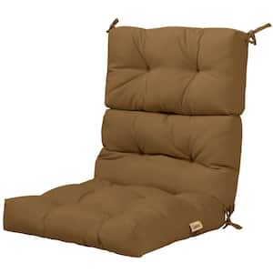 20 in. x 22 in. Brown Tufted Outdoor High Back Dining Chair Cushion with Non-Slip String Ties