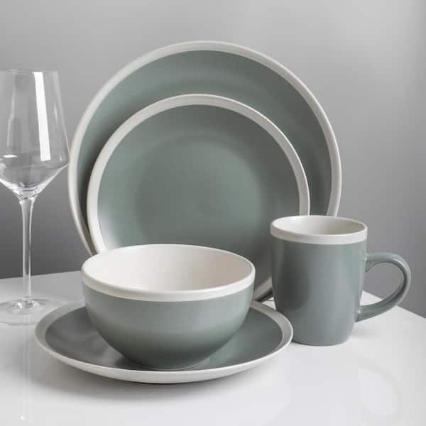 Stone Lain Serenity 32-Piece Dinnerware Set Stoneware, Service For 8, Green and Cream