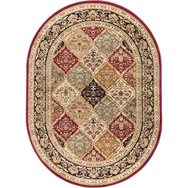 Sensation Border Red 5 ft. x 8ft. Oval Indoor Area Rug
