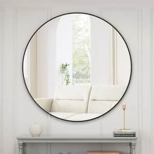 39 in. W x 39 in. H Round Metal Framed Wall-Mount Bathroom Vanity Mirror in Black