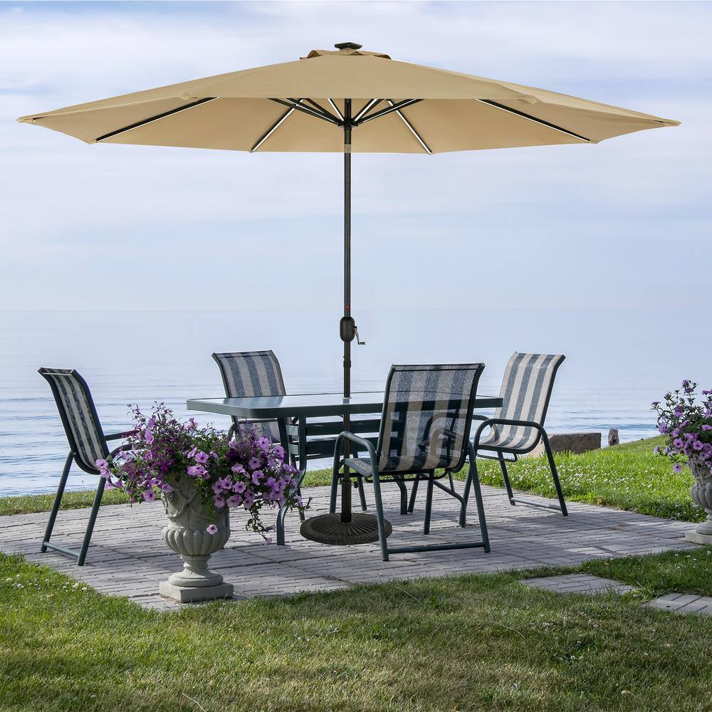 Calypso II 11-ft Champagne Market Umbrella with Solar LED Lights