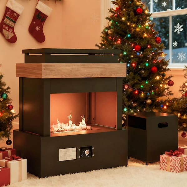 40.6 x 35.4 in. Outdoor Patio Steel Fireplace, Propane Fire Pit for Gardens-Gas Tank Cover and Waterproof PVC Cover