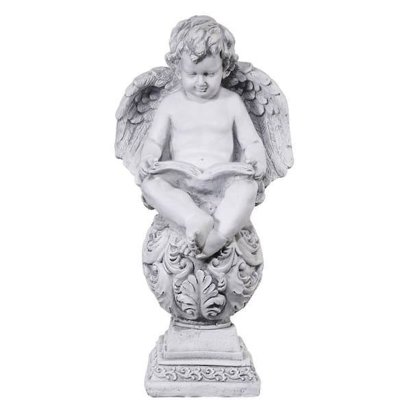 24 in. Gray Resin Baby Cupid Statue