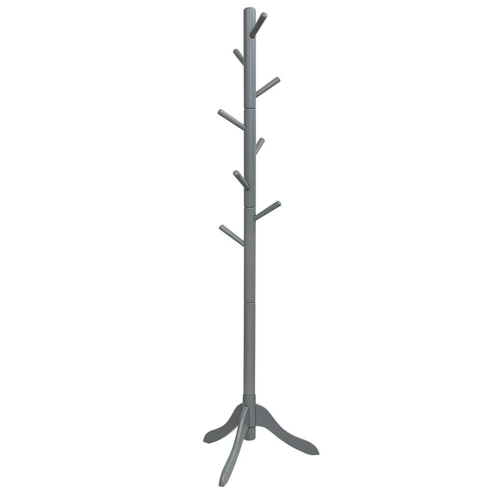 Gray Wooden Coat Rack Stand Entryway Hall Tree 2-Adjustable Height with 8- Hooks HW65612GR - The Home Depot