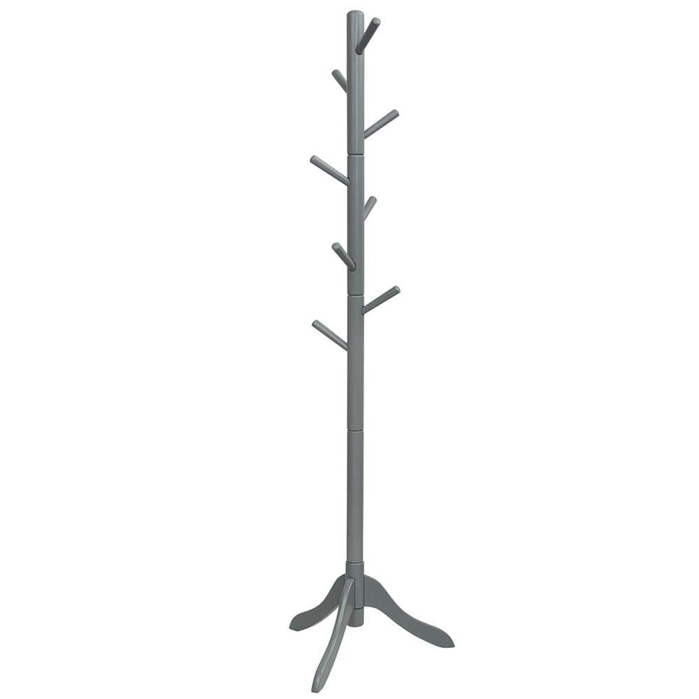 Gray Wooden Coat Rack Stand Entryway Hall Tree 2-Adjustable Height with  8-Hooks HW65612GR - The Home Depot