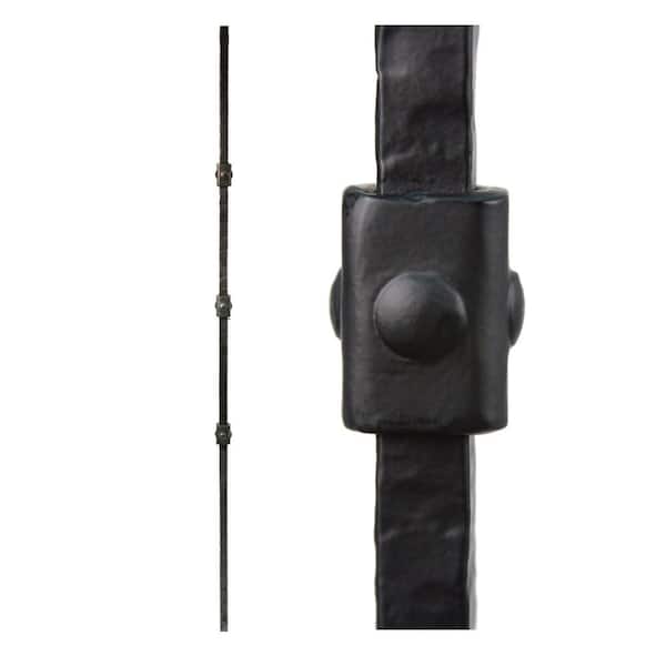 HOUSE OF FORGINGS Satin Black 3.2.2 Square Hammered Three Knuckle Solid Iron Baluster for Staircase Remodel