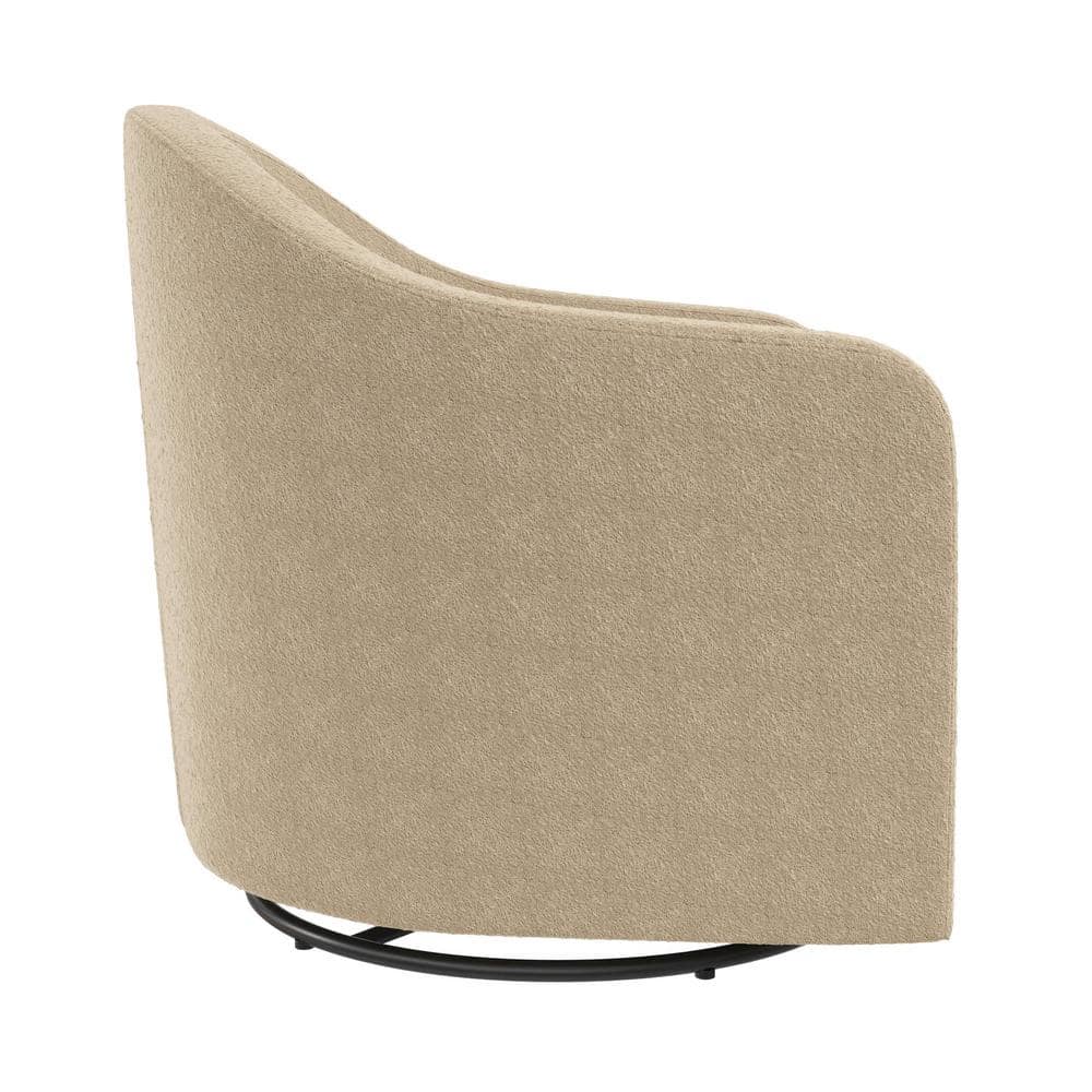 Taupe Boucle Swivel Barrel Accent Chair with Velvet Upholstery