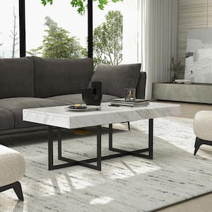 Belaire 47.25 in. Gray and Gun Metal Rectangle Faux Marble Coffee Table