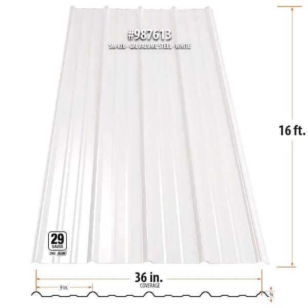 16 ft. SM-Rib Galvalume Steel 29-Gauge Roof/Siding Panel in White 16 ft. SM-Rib Galvalume Steel 29-Gauge Roof/Siding Panel in White