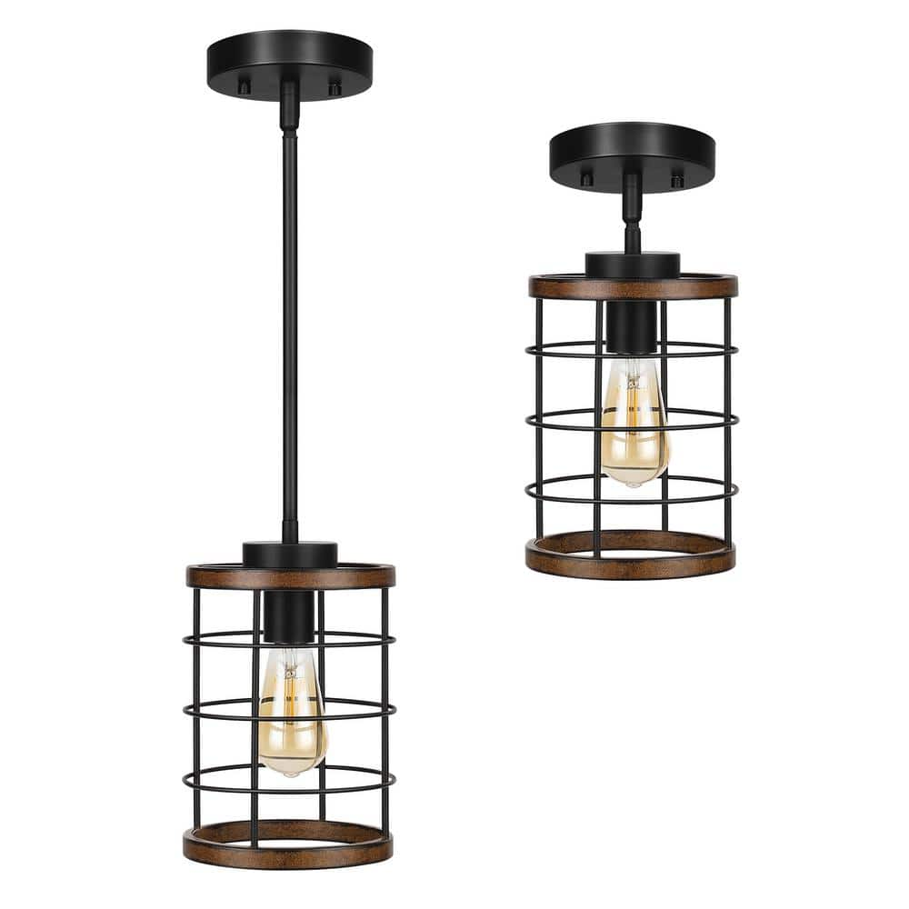 DEWENWILS Edison 60-Watt 1-Light Brushed Nickel Shaded Pendant Light ...