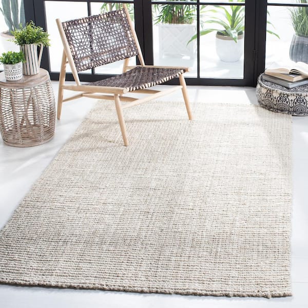 Natural Bleach/Ivory Fiber 10 ft. x 14 ft. Woven Border Area Rug