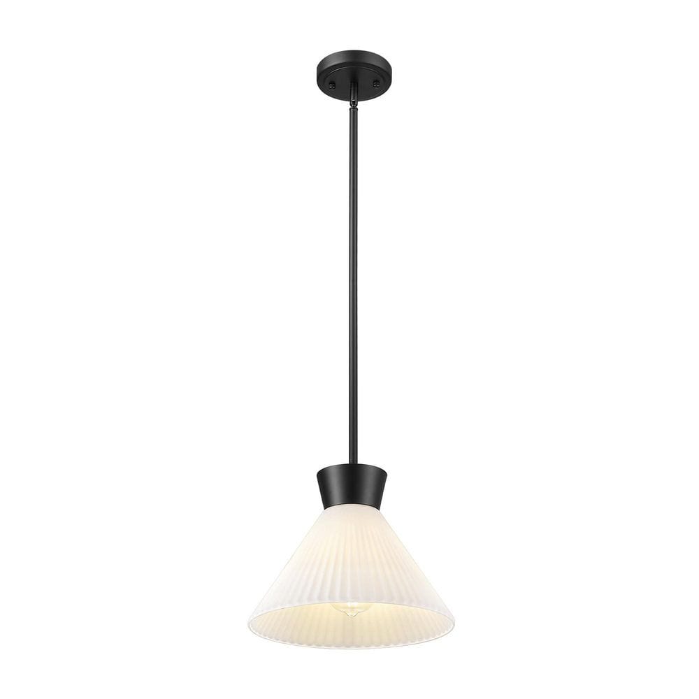 60-Watt 1-Light Black Finish Modern Pendant Light with Frosted Striped Glass Shape, No Bulbs Included price history on PriceWatchPro