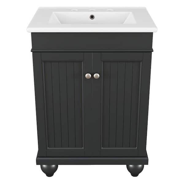 Ann 24 in. W x 18 in. D x 34 in. H Single Sink Freestanding Bath Vanity in Black with White Ceramic Top