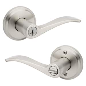 Sedona Satin Nickel Reversible Round Wave Keyed Entry Door Handle featuring SmartKey Technology