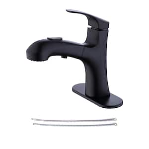 Single-Handle Single-Hole Pull Out Sprayer Bahtroom Faucet with Deckplate and Supply Lines included in Matte Black