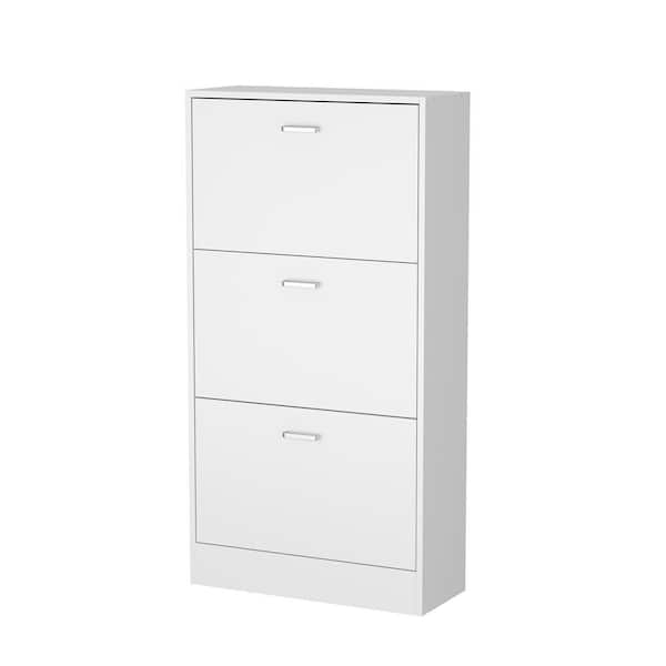 FUFU&GAGA 23.6 in. W x 45.5 in. H White Wood Shoe Storage Cabinet with 6-Foldable Compartments up to 18-Pairs