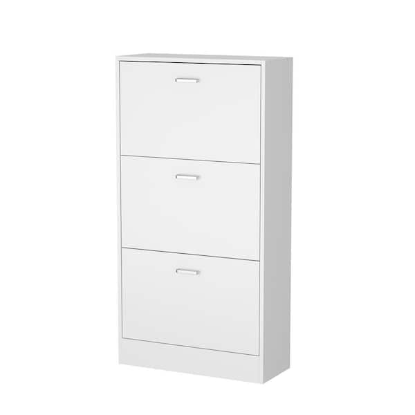 WIAWG 23.6 in. W x 45.5 in. H White Wood Shoe Storage Cabinet with 6-Foldable Compartments up to 18-Pairs