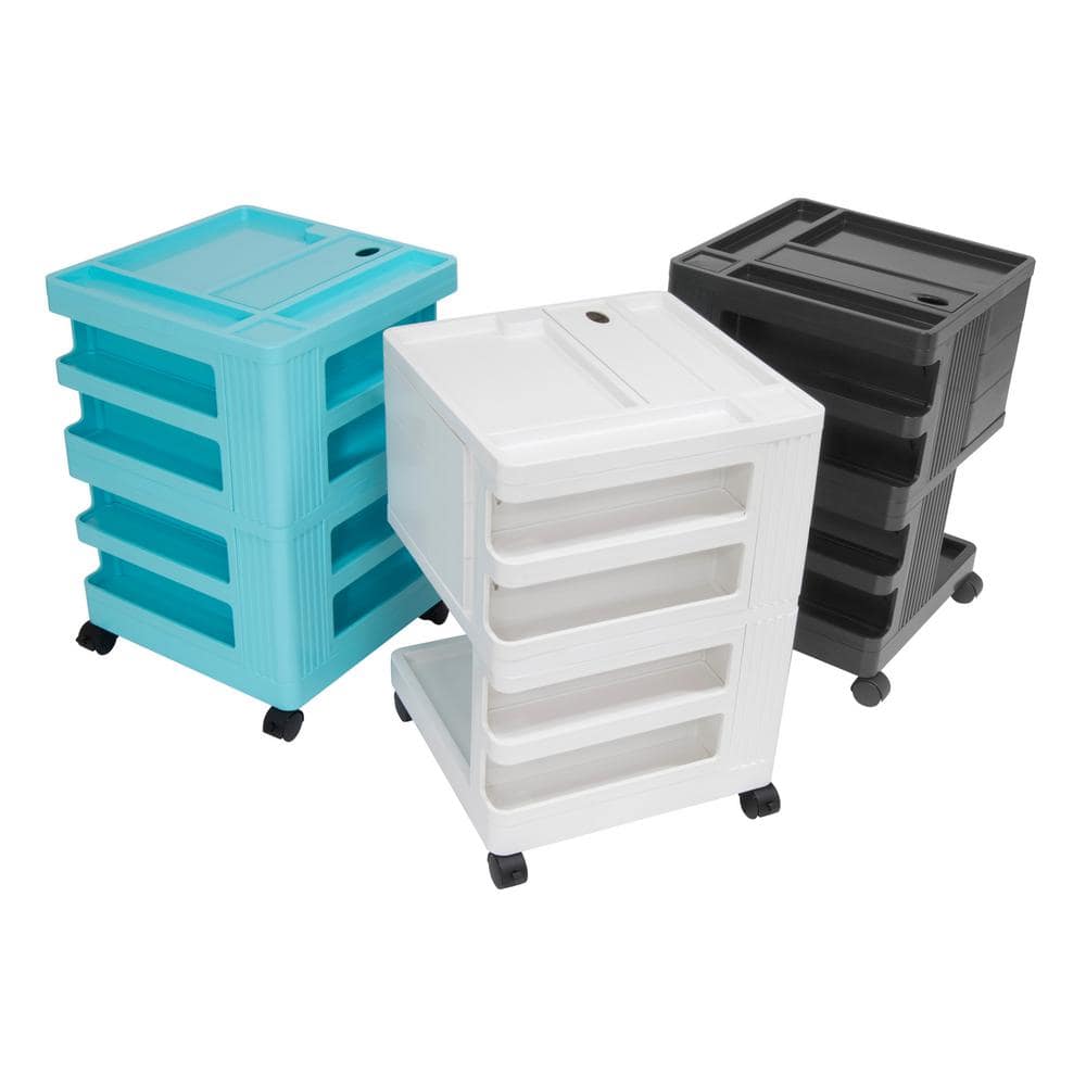 Turquoise Rotating Plastic Mobile Storage Cart with Multiple Compartments