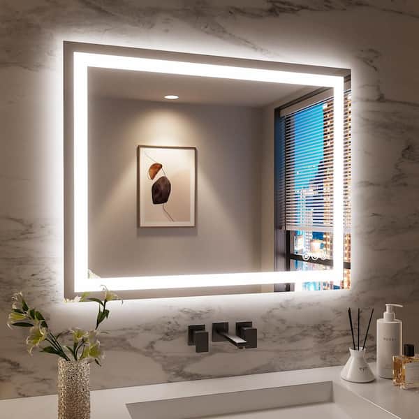 White 40 in. W x 32 in. H LED Frameless Wall Mirror Rectangle Vanity Mirror for Bathroom, Living Room, Bedroom