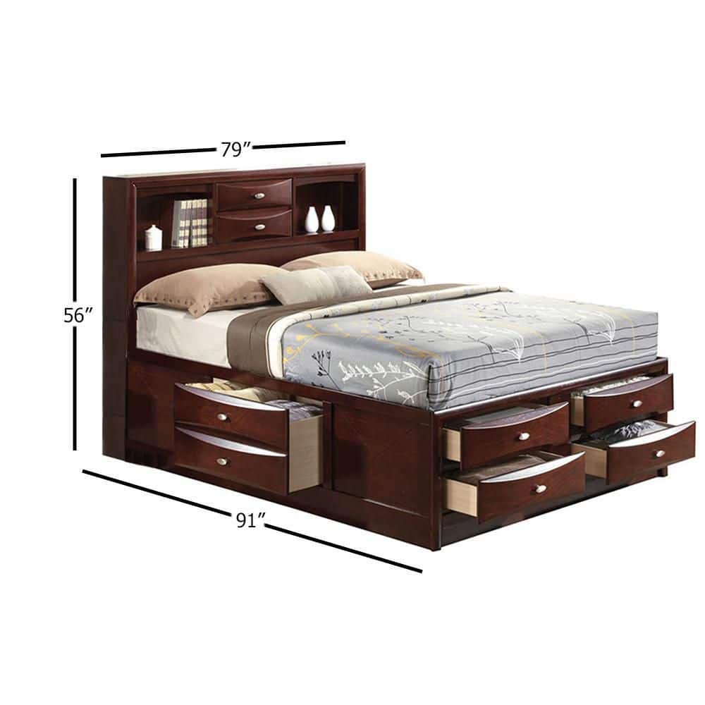 Espresso King Wood Storage Bed with Bookcase Headboard