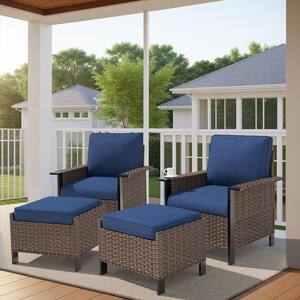 Nyajiah 4-Piece Wicker Patio Conversation Set with Blue Cushions