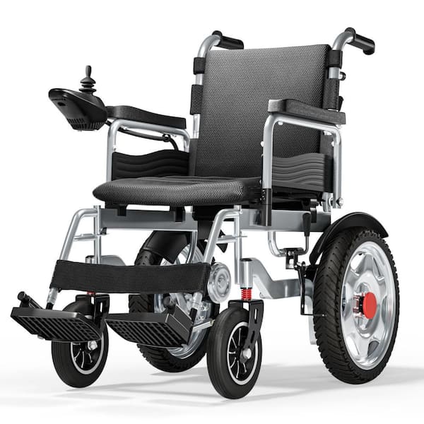 Lightweight Folding Electric Wheelchair with All-Terrain Wheels, Compact Portable Power Wheelchair for Adults, in Black