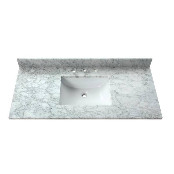 Avanity 43 in. W x 22 in. D Marble Vanity Top in Carrara White with White Rectangular Single Sink