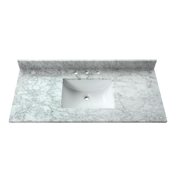 43 in. W x 22 in. D Marble White Rectangular Single Sink Bathroom Vanity Top in Carrara White