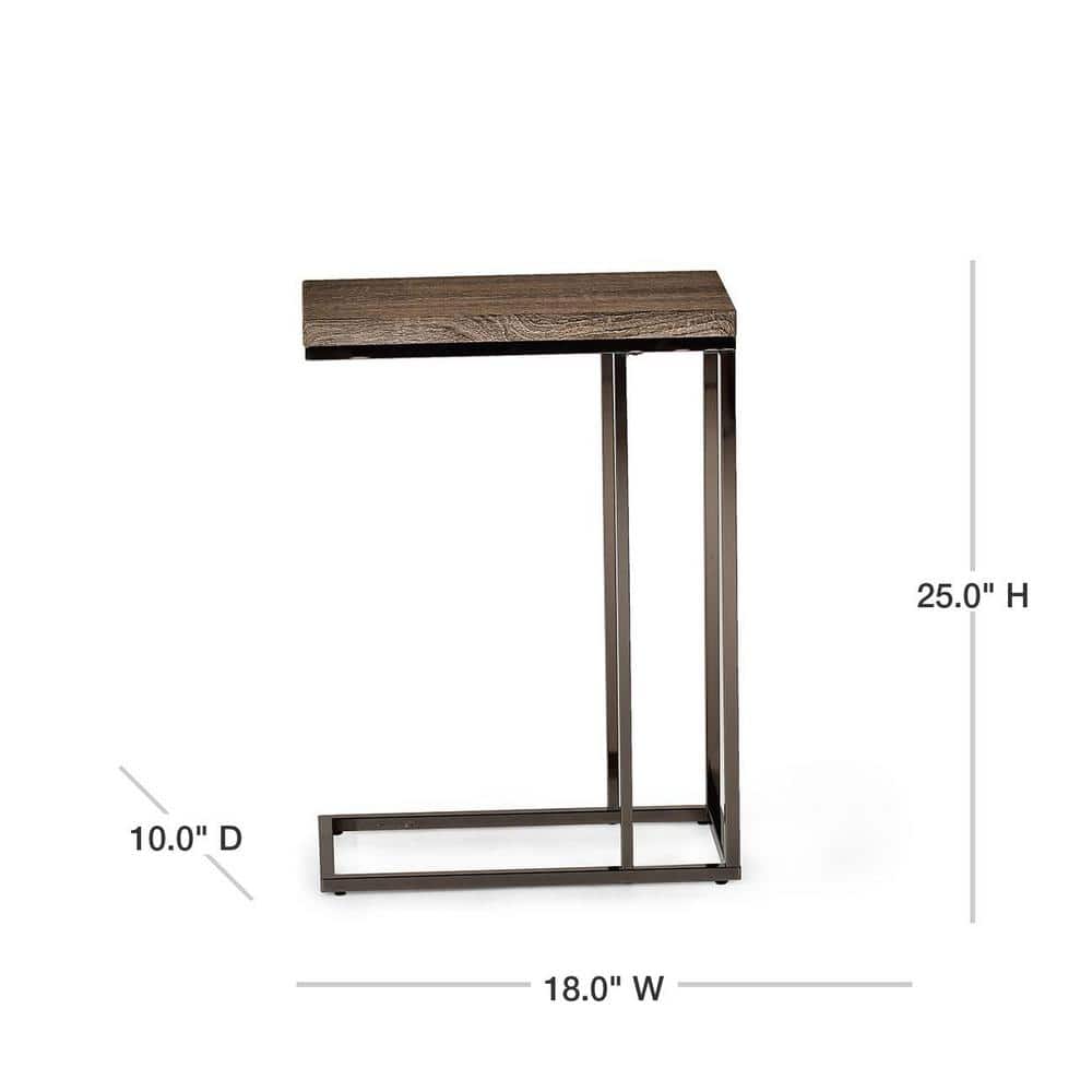Contemporary Chrome and Wood 10" Chair Side Table in Gray/Brown