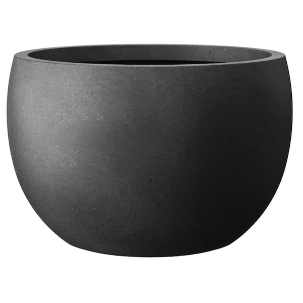 Kante 19.9 in. Diameter Round Black Concrete Indoor/Outdoor Planter, Black Concrete Planter Lightweight Black Plant Pot