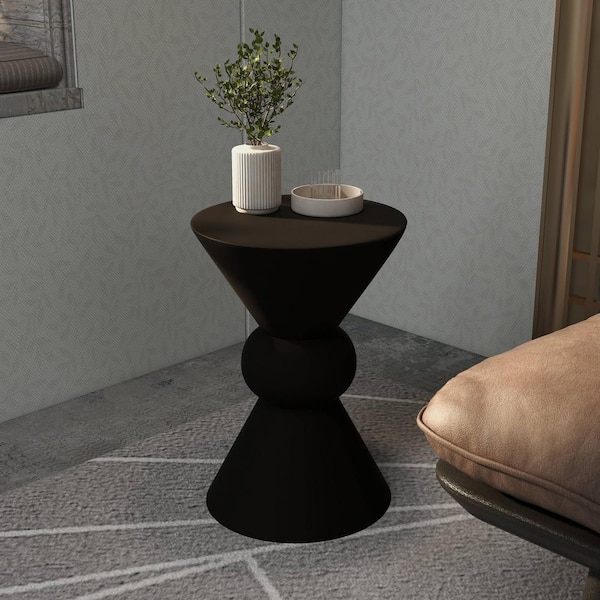 Echo Indoor and Outdoor Round Side Table in Fiberstone Hourglass Design Accent Table Pedestal Base in Cream