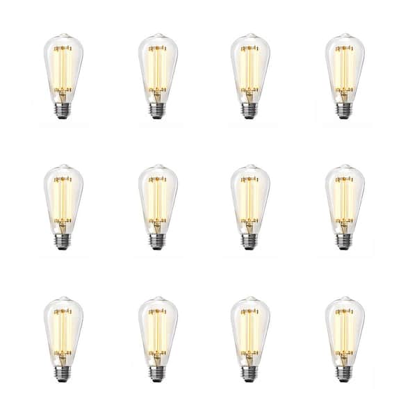 Feit Electric 60-Watt Equivalent ST19 Dimmable Straight Filament Clear Glass E26 Vintage Edison LED Light Bulb, Soft White (12-Pack)
