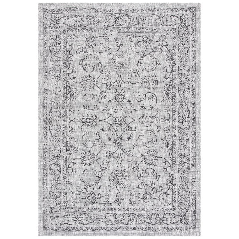 Courtyard Gray/Black Doormat 2 ft. x 4 ft. Border Floral Scroll Indoor/Outdoor Area Rug price history on PriceWatchPro