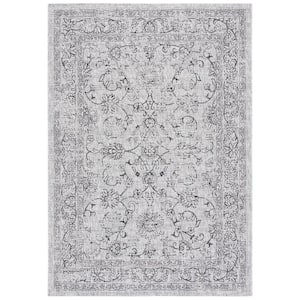 Courtyard Gray/Black 2 ft. x 4 ft. Border Floral Scroll Indoor/Outdoor Area Rug