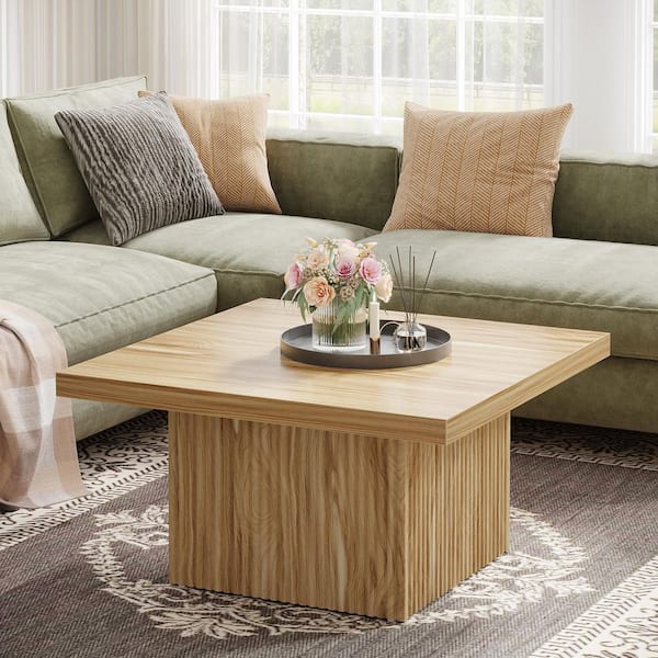 Allan 31 in. Light Brown Square Wood Coffee Table Center Table for Living Room