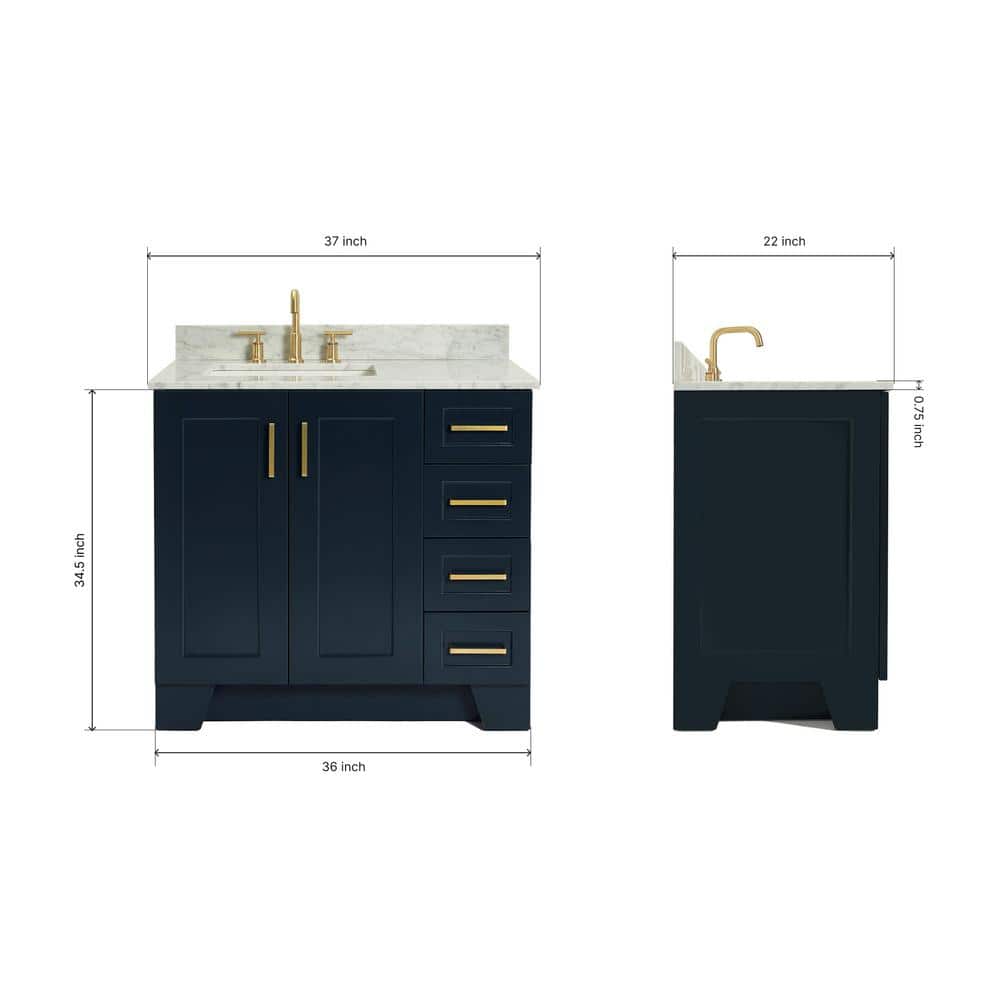 Midnight Blue Freestanding Vanity with Carrara Marble Top