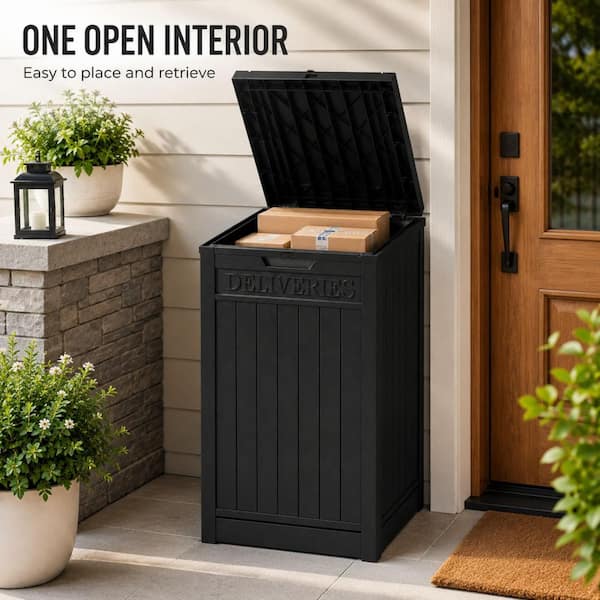 EFU 55 Gal. Medium Black Wood Grain Resin Deck Box Outdoor Package