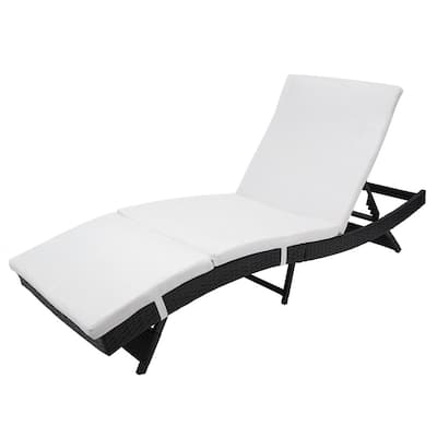 White Resin Wicker Chaise Lounge Chair - Black Outdoor Lounge Chairs